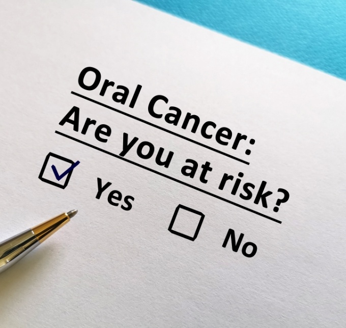 Form saying Oral Cancer Are you at risk with the box for yes checked