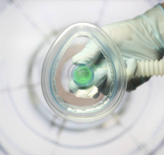 POV shot of patient receiving mask for nitrous oxide sedation dentistry in Albuquerque